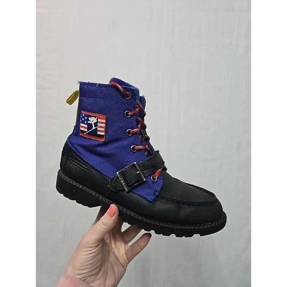 POLO Ralph Lauren Boys Ranger High‎ II Boots Size US 4.5 Blue Black Red Lace Ski